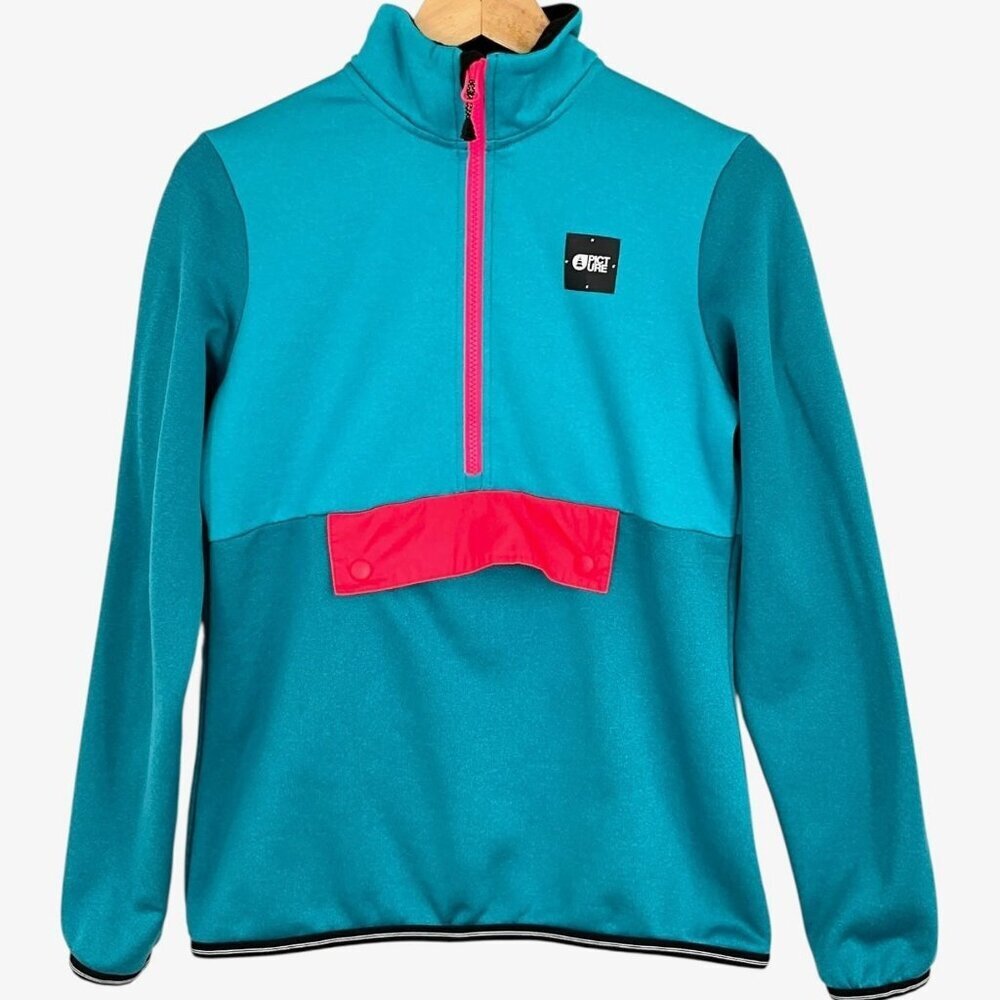 Picture Organic 1/2 Zip Tahita Grid Fleece Pullover Blue Size S Long Sleeve